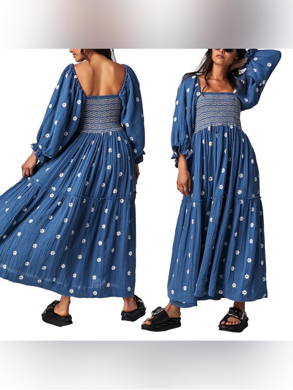 Free People dahlia floral smocked maxi dress